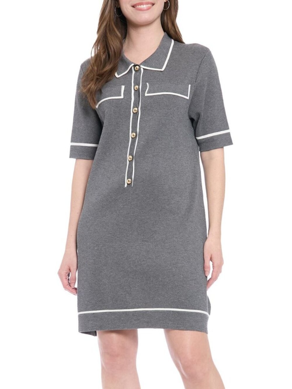 London Times Tipped Shift Dress, Gray & White